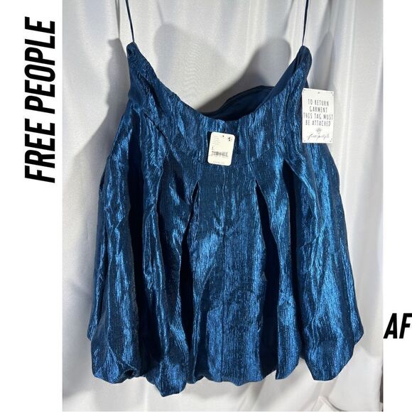 FREE PEOPLE KRISTA STRAPLESS SHIMMERING BLUE SEAS MINI DRESS NWT NEW LARGE - Picture 7 of 14